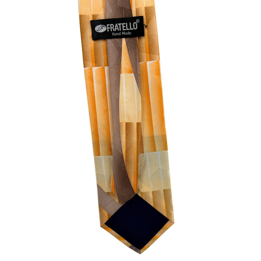 Fratello Geometric Abstract Necktie Orange Gold Brown Striped Silk Trad Co Mens